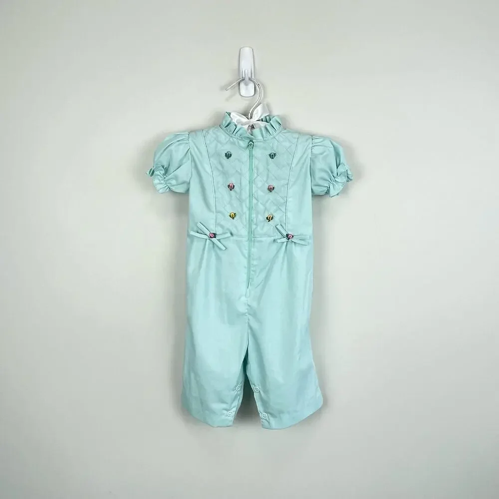 Vintage Green Blue Ruffle Jumpsuit 3-6 Months